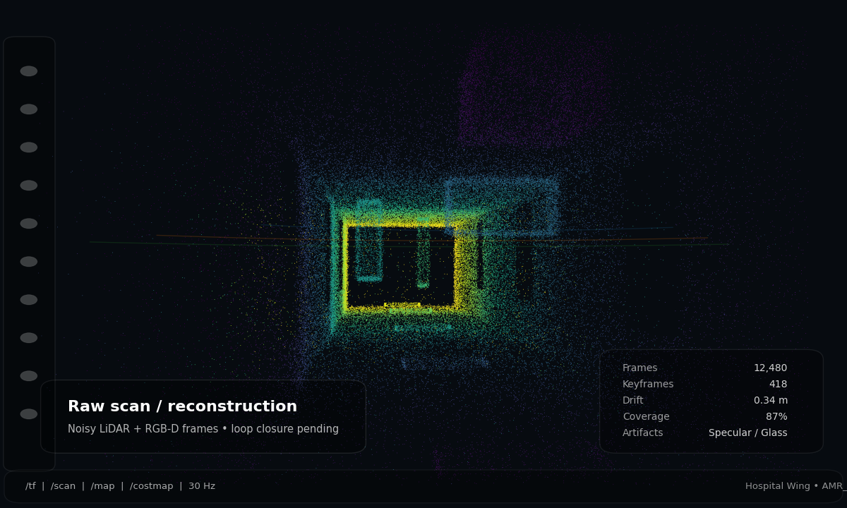 Raw point cloud scan of a warehouse facility